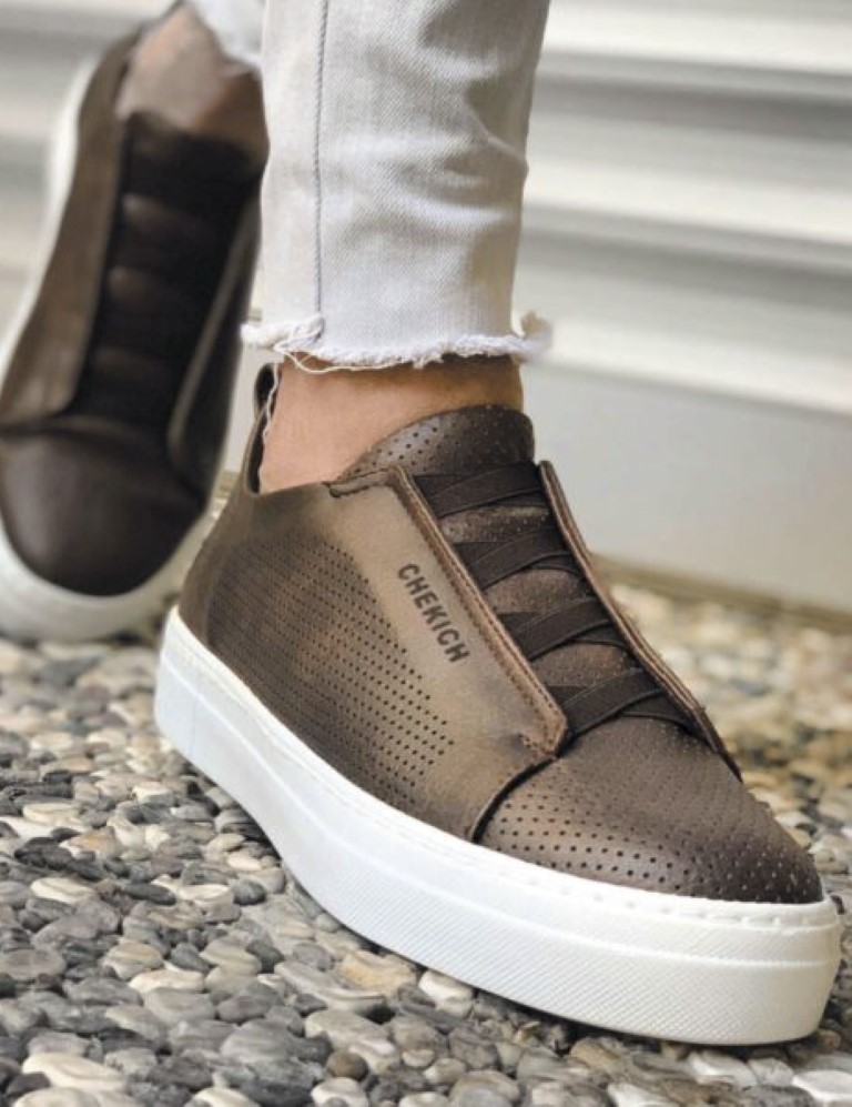 CHEKICH Ανδρικα καφε διατρητα Casual Sneakers δερματινη CH011